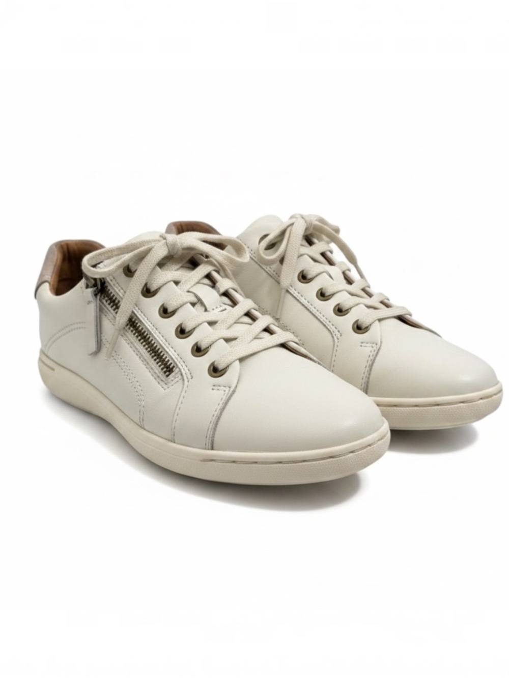 Clarks Nalle Lace White Leather Side Zip Sneakers 7.5 W